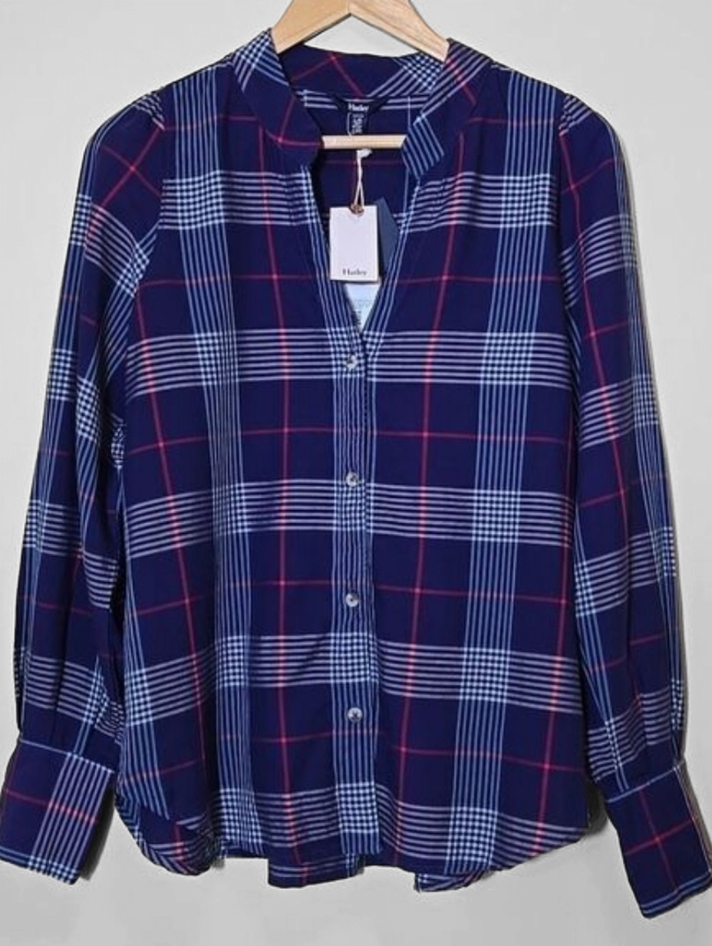 Hatley Plaid Button‎ Down Shirt Top Size L Mandarin Collar Western Rodeo Cowgirl